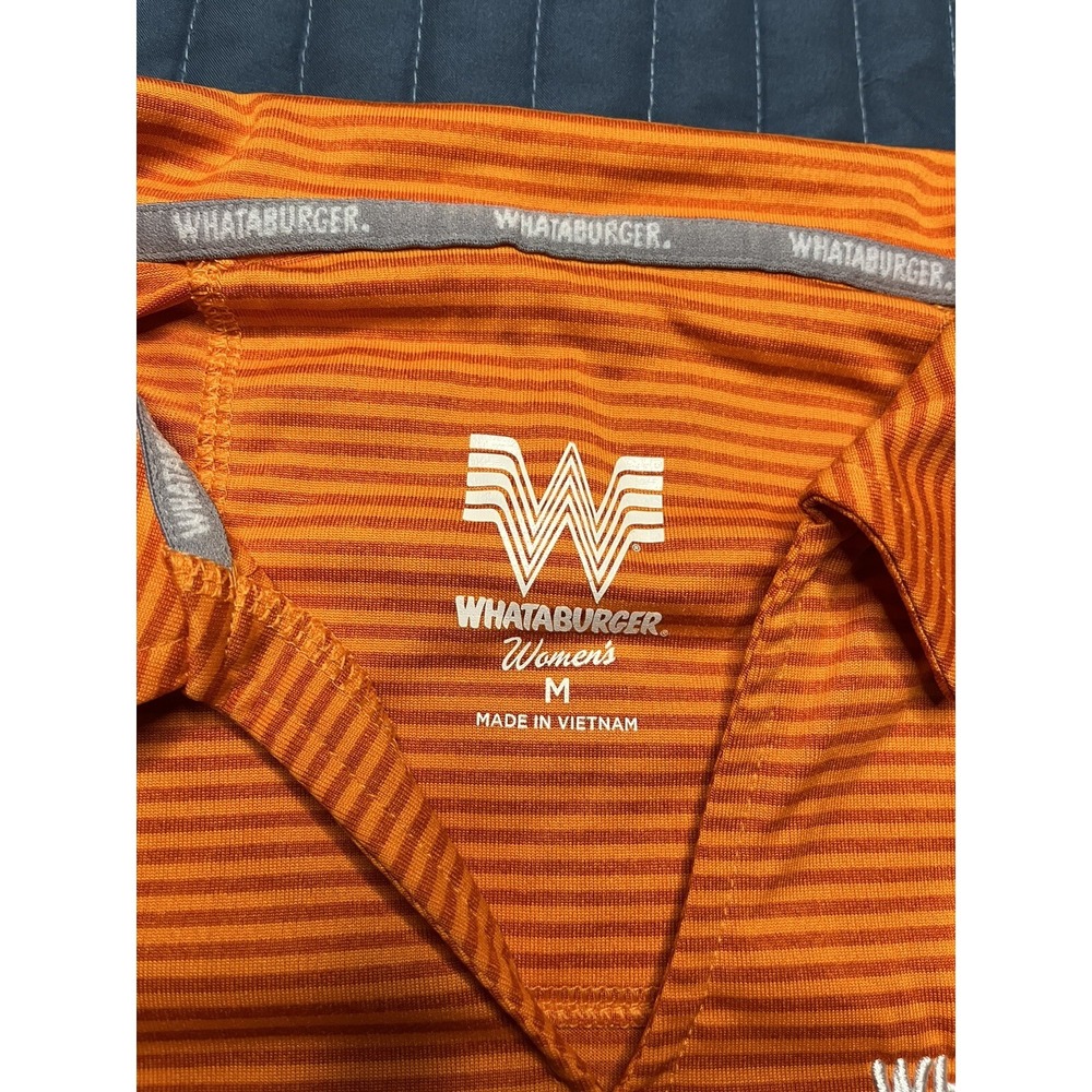 Whataburger Employee Logo Uniform Embroidered Striped Orange Polo Work Shirt Med - Picture 3 of 10